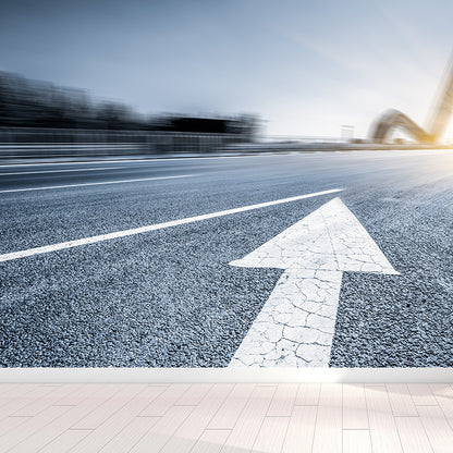 Photograph Style Morning Road Mural Giant Wall Covering for Dining Room, Made to Measure Light Blue Clearhalo 'Wall Decor' 'Wall Mural' 1627498
