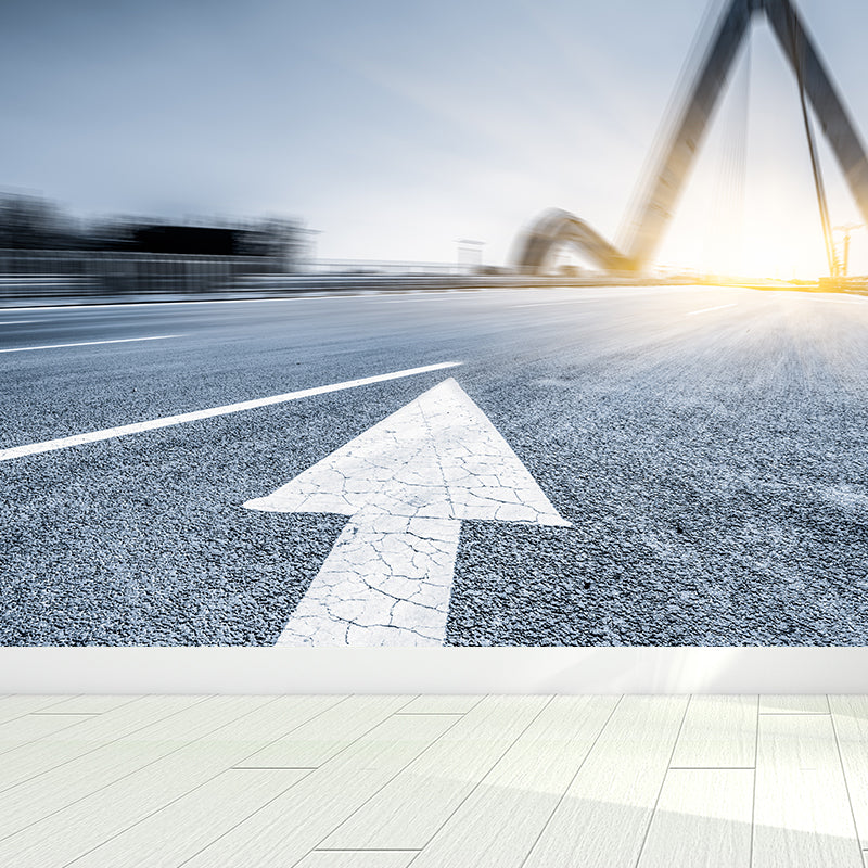 Photograph Style Morning Road Mural Giant Wall Covering for Dining Room, Made to Measure Clearhalo 'Wall Decor' 'Wall Mural' 1627499