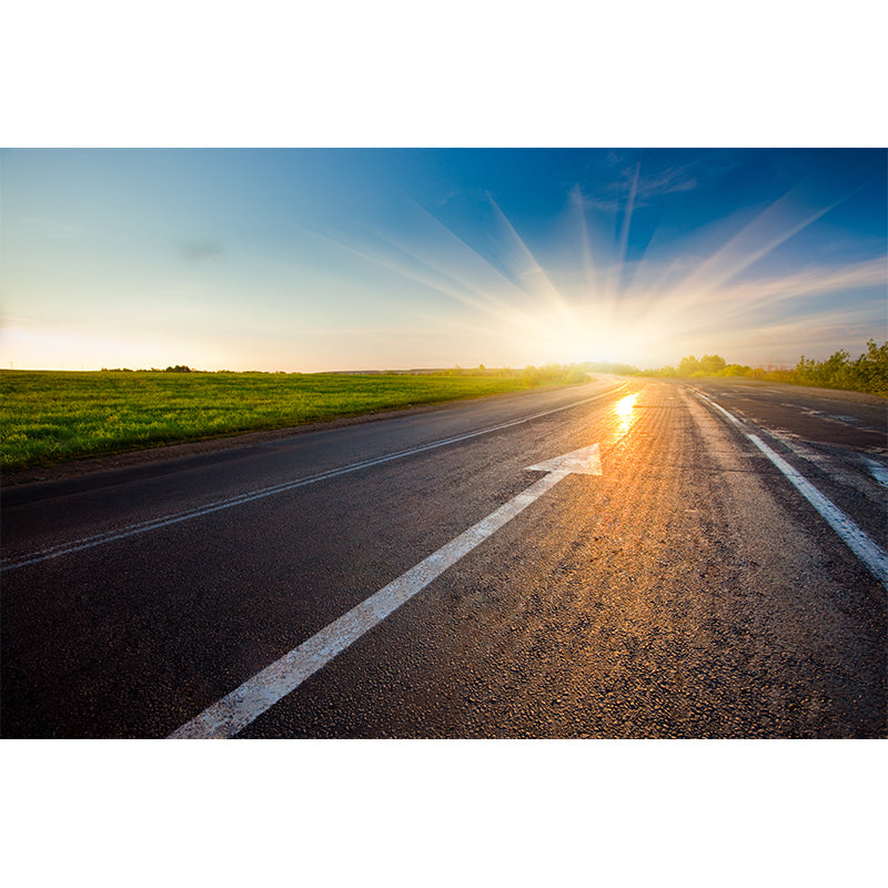 Photograph Style Morning Road Mural Giant Wall Covering for Dining Room, Made to Measure Clearhalo 'Wall Decor' 'Wall Mural' 1627506