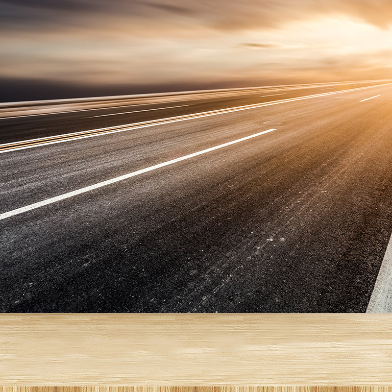 Photograph Style Morning Road Mural Giant Wall Covering for Dining Room, Made to Measure Beige Clearhalo 'Wall Decor' 'Wall Mural' 1627508