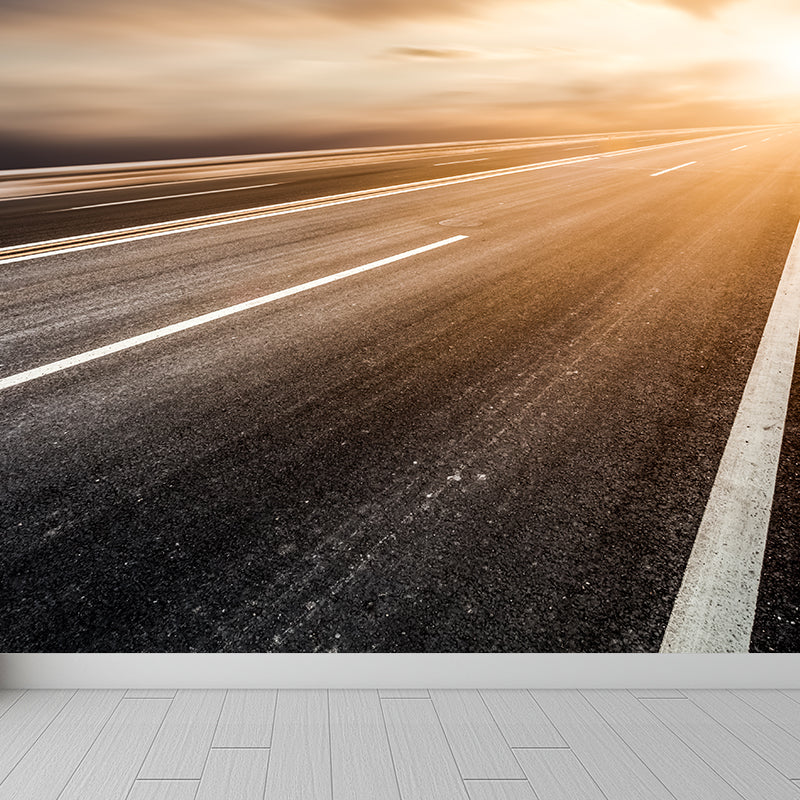 Photograph Style Morning Road Mural Giant Wall Covering for Dining Room, Made to Measure Clearhalo 'Wall Decor' 'Wall Mural' 1627509