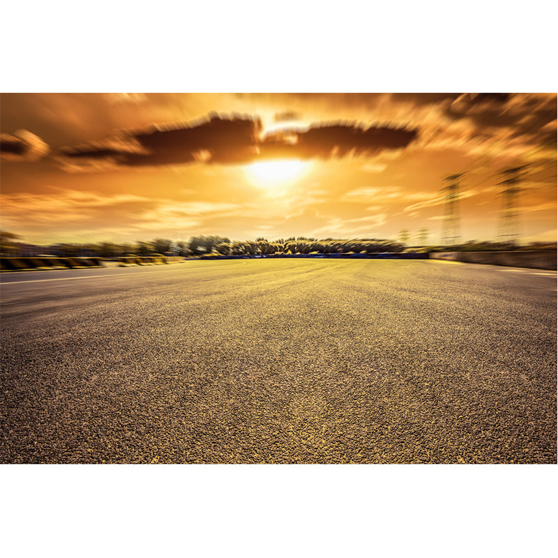 Photograph Style Morning Road Mural Giant Wall Covering for Dining Room, Made to Measure Clearhalo 'Wall Decor' 'Wall Mural' 1627516