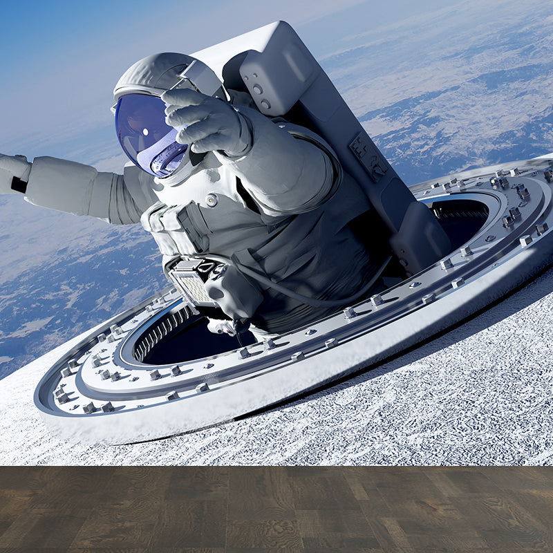 Full Size Photography Futuristic Mural Wallpaper with Outer Space Scenery in Blue Clearhalo 'Wall Decor' 'Wall Mural' 1627534