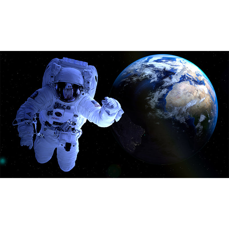 Blue Fictional Wall Mural Huge Astronaut and Earth Wall Covering for Living Room Clearhalo 'Wall Decor' 'Wall Mural' 1627541