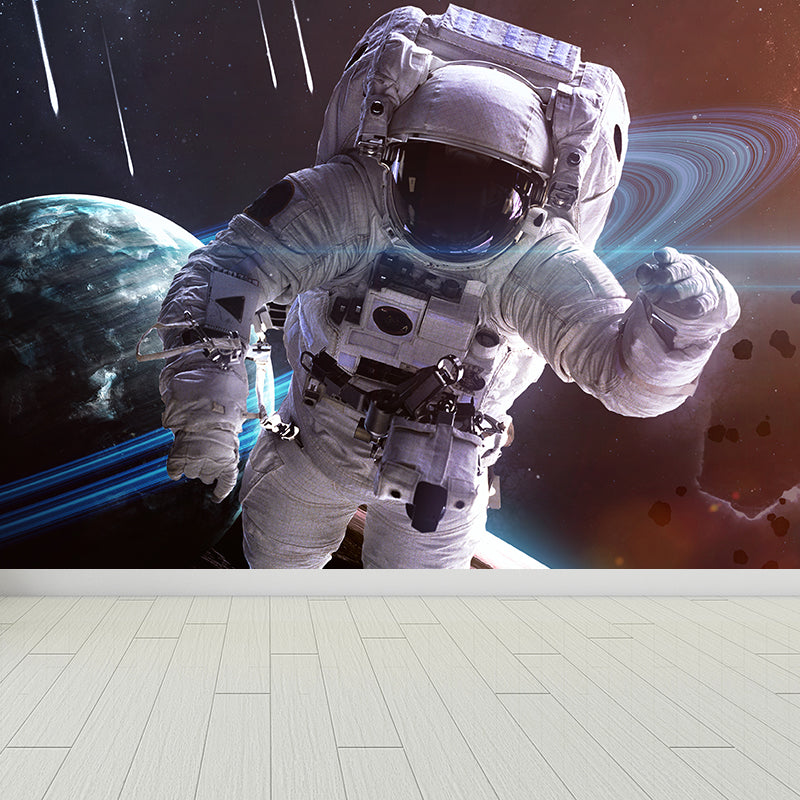 Blue Fictional Wall Mural Huge Astronaut and Earth Wall Covering for Living Room Blue Design 4 Clearhalo 'Wall Decor' 'Wall Mural' 1627553