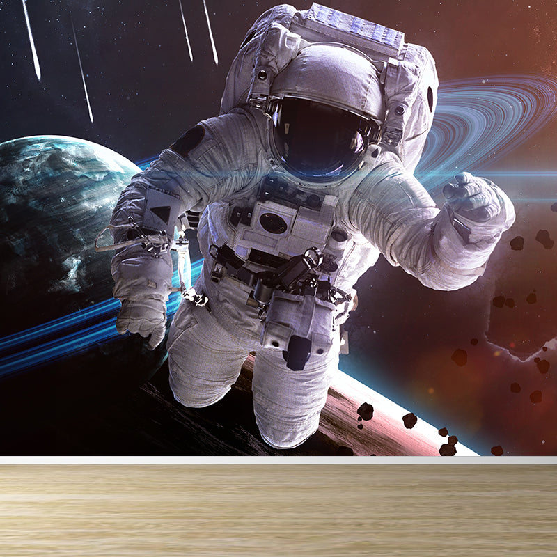 Blue Fictional Wall Mural Huge Astronaut and Earth Wall Covering for Living Room Clearhalo 'Wall Decor' 'Wall Mural' 1627554