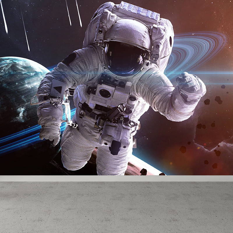 Blue Fictional Wall Mural Huge Astronaut and Earth Wall Covering for Living Room Clearhalo 'Wall Decor' 'Wall Mural' 1627555