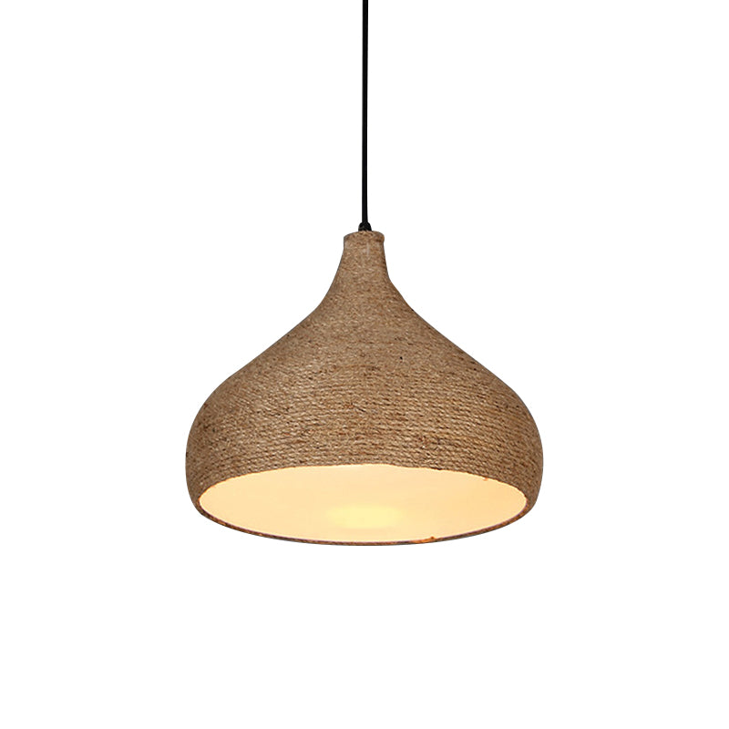 Hemp Rope Teardrop Pendant Light Lodge Stylish 1 Bulb Living Room Suspension Lamp in Beige Beige Clearhalo 'Ceiling Lights' 'Industrial Pendants' 'Industrial' 'Middle Century Pendants' 'Pendant Lights' 'Pendants' 'Tiffany' Lighting' 162757