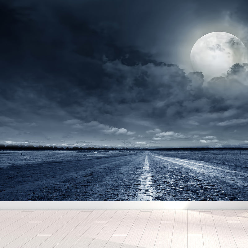 Non-Woven Decorative Wall Mural Modern Highway Wall Covering for Teenagers Bedroom Gray Blue Clearhalo 'Wall Decor' 'Wall Mural' 1627583