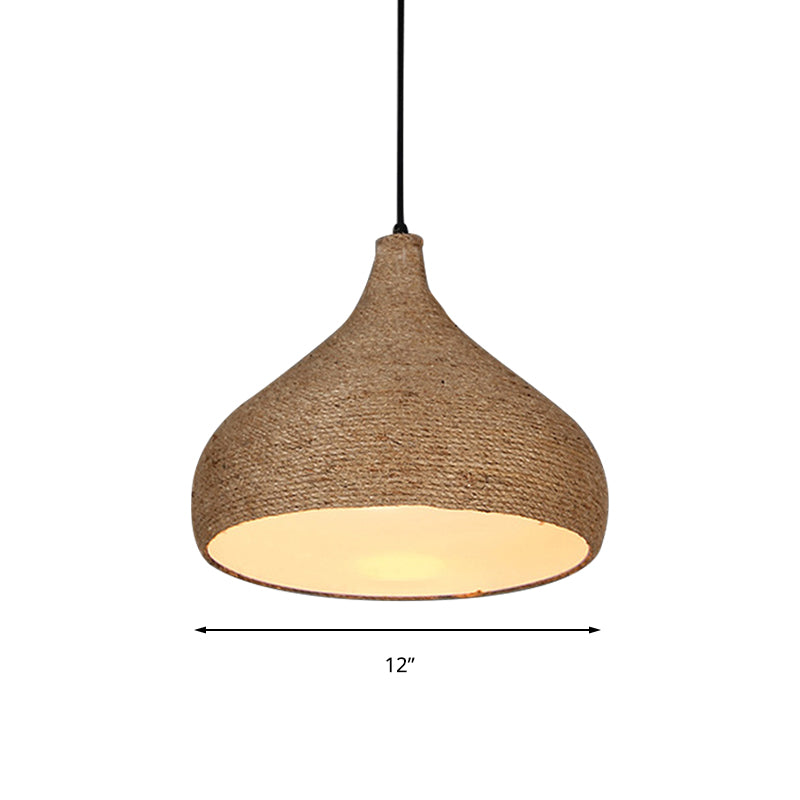 Hemp Rope Teardrop Pendant Light Lodge Stylish 1 Bulb Living Room Suspension Lamp in Beige Clearhalo 'Ceiling Lights' 'Industrial Pendants' 'Industrial' 'Middle Century Pendants' 'Pendant Lights' 'Pendants' 'Tiffany' Lighting' 162759