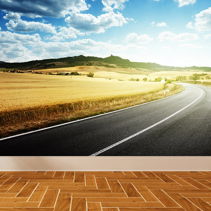 Extra Large Road Mural Pastel Color Non-Woven Wall Art for Home Decor, Personalised Sky Blue Clearhalo 'Wall Decor' 'Wall Mural' 1627598