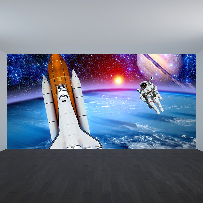 Big Space Shuttle Mural Wallpaper Decorative Fictional Living Room Wall Covering Blue Design 1 Clearhalo 'Wall Decor' 'Wall Mural' 1627618