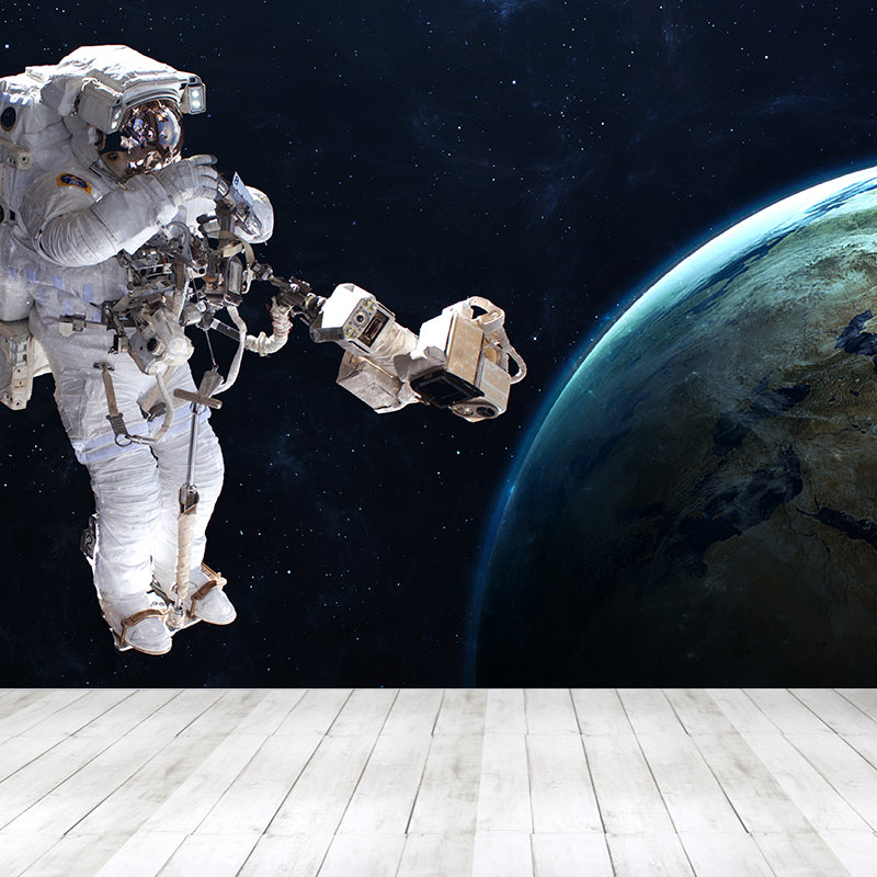 Blue Astronaut and Earth Mural Universe Sci-Fi Stain-Proof Wall Decor for Kitchen Clearhalo 'Wall Decor' 'Wall Mural' 1627639