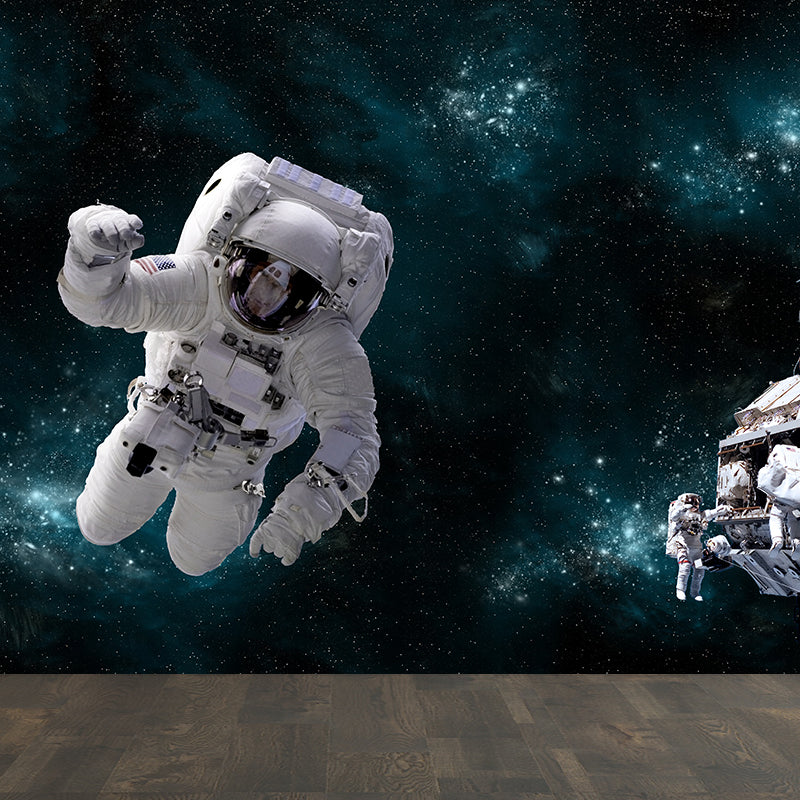 Blue Astronaut and Earth Mural Universe Sci-Fi Stain-Proof Wall Decor for Kitchen Clearhalo 'Wall Decor' 'Wall Mural' 1627654