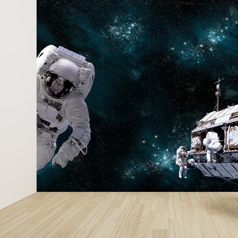 Blue Astronaut and Earth Mural Universe Sci-Fi Stain-Proof Wall Decor for Kitchen Clearhalo 'Wall Decor' 'Wall Mural' 1627655