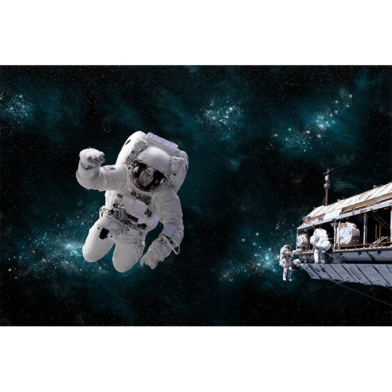 Blue Astronaut and Earth Mural Universe Sci-Fi Stain-Proof Wall Decor for Kitchen Clearhalo 'Wall Decor' 'Wall Mural' 1627656