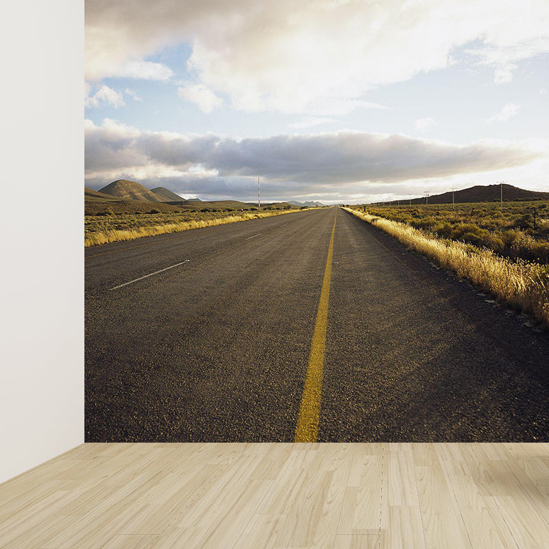 Full Size Photography Modern Mural Wallpaper with Highway and Grassland in Light Color Clearhalo 'Wall Decor' 'Wall Mural' 1627690