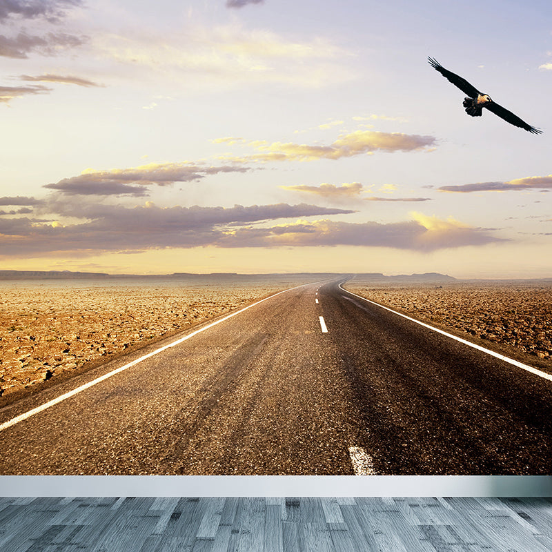 Full Size Photography Modern Mural Wallpaper with Highway and Grassland in Light Color Clearhalo 'Wall Decor' 'Wall Mural' 1627694