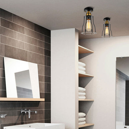 Industrial Stylish Wire Guard Ceiling Light 1 Light Metallic Semi Flush Light in Brass/Antique Brass for Hallway Brass Clearhalo 'Ceiling Lights' 'Close To Ceiling Lights' 'Close to ceiling' 'Semi-flushmount' Lighting' 162770