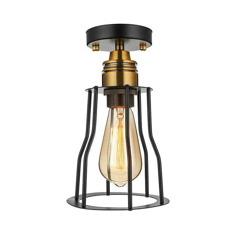 Industrial Stylish Wire Guard Ceiling Light 1 Light Metallic Semi Flush Light in Brass/Antique Brass for Hallway Clearhalo 'Ceiling Lights' 'Close To Ceiling Lights' 'Close to ceiling' 'Semi-flushmount' Lighting' 162772