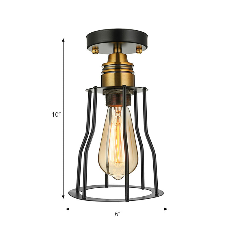 Industrial Stylish Wire Guard Ceiling Light 1 Light Metallic Semi Flush Light in Brass/Antique Brass for Hallway Clearhalo 'Ceiling Lights' 'Close To Ceiling Lights' 'Close to ceiling' 'Semi-flushmount' Lighting' 162773