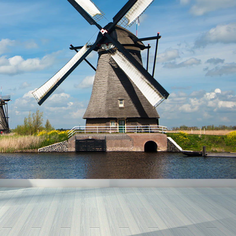 Full Size Photography Modern Mural Wallpaper with Windmill Landscape in Soft Color Clearhalo 'Wall Decor' 'Wall Mural' 1627740
