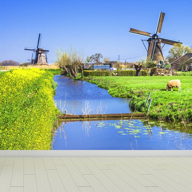 Full Size Photography Modern Mural Wallpaper with Windmill Landscape in Soft Color Clearhalo 'Wall Decor' 'Wall Mural' 1627744