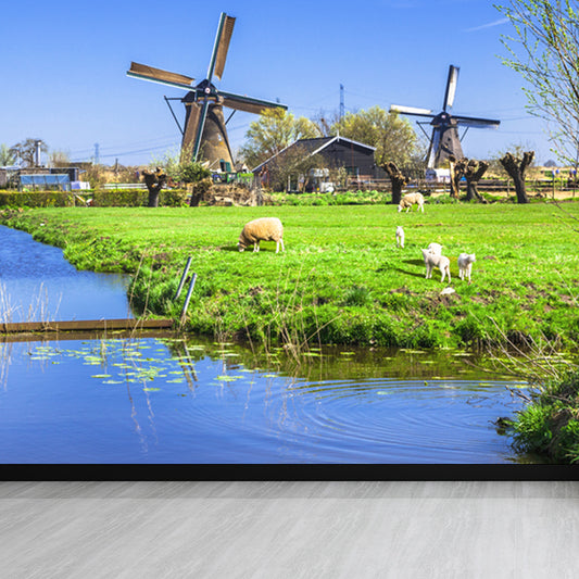 Full Size Photography Modern Mural Wallpaper with Windmill Landscape in Soft Color Clearhalo 'Wall Decor' 'Wall Mural' 1627745