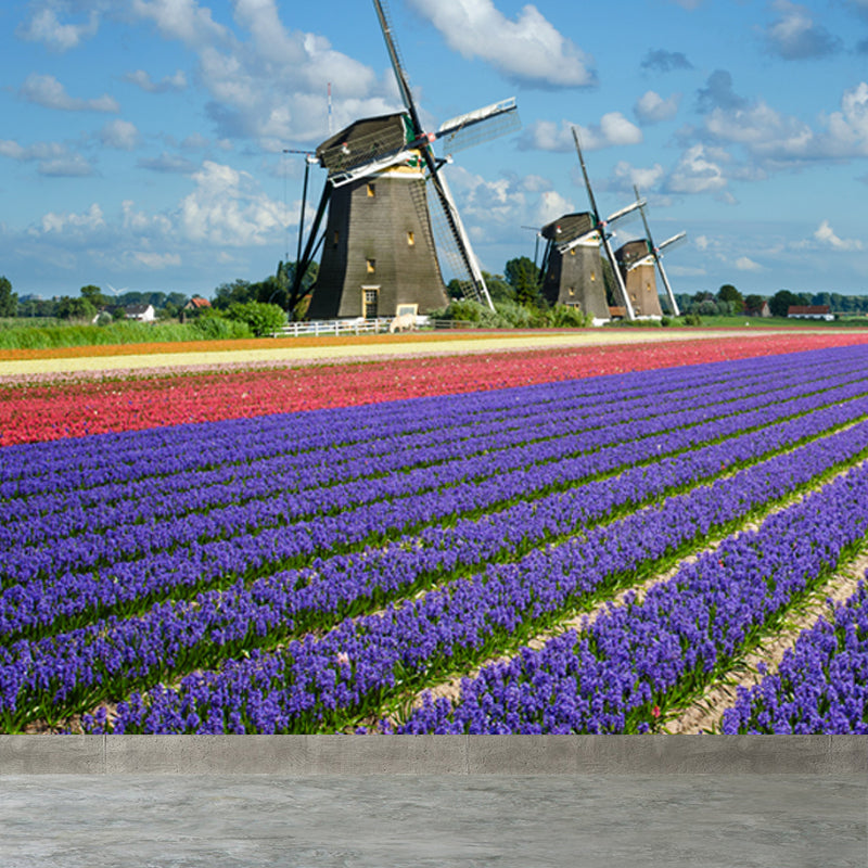 Full Size Photography Modern Mural Wallpaper with Windmill Landscape in Soft Color Clearhalo 'Wall Decor' 'Wall Mural' 1627749