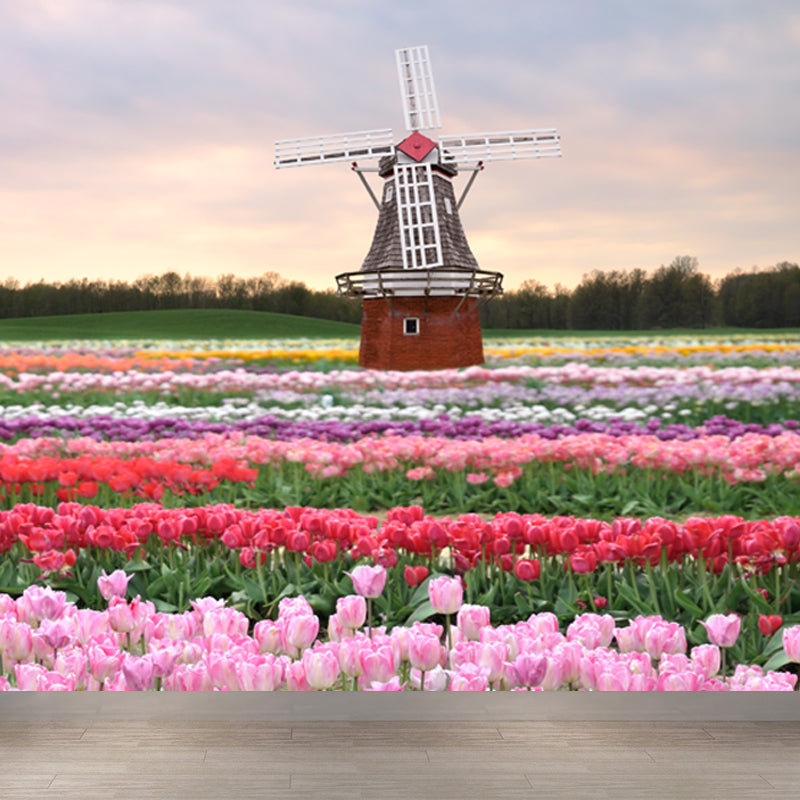 Full Size Photography Modern Mural Wallpaper with Windmill Landscape in Soft Color Clearhalo 'Wall Decor' 'Wall Mural' 1627755