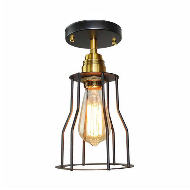 Industrial Stylish Wire Guard Ceiling Light 1 Light Metallic Semi Flush Light in Brass/Antique Brass for Hallway Clearhalo 'Ceiling Lights' 'Close To Ceiling Lights' 'Close to ceiling' 'Semi-flushmount' Lighting' 162776