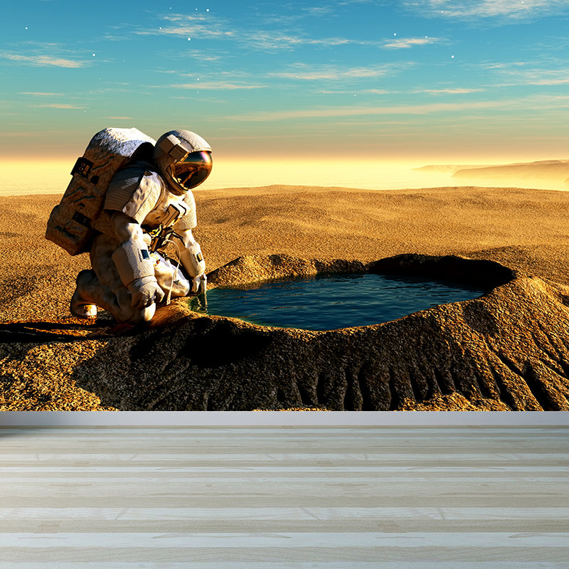 Mysterious Space Scene Mural Decal for Living Room, Orange, Custom Size Available Orange Design 1 Clearhalo 'Wall Decor' 'Wall Mural' 1627778