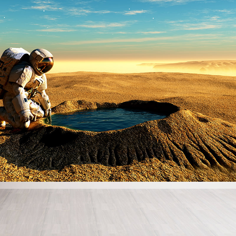 Mysterious Space Scene Mural Decal for Living Room, Orange, Custom Size Available Clearhalo 'Wall Decor' 'Wall Mural' 1627779