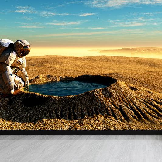 Mysterious Space Scene Mural Decal for Living Room, Orange, Custom Size Available Clearhalo 'Wall Decor' 'Wall Mural' 1627780