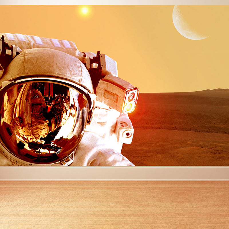 Mysterious Space Scene Mural Decal for Living Room, Orange, Custom Size Available Clearhalo 'Wall Decor' 'Wall Mural' 1627784