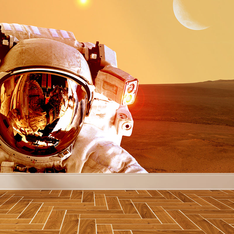 Mysterious Space Scene Mural Decal for Living Room, Orange, Custom Size Available Clearhalo 'Wall Decor' 'Wall Mural' 1627785