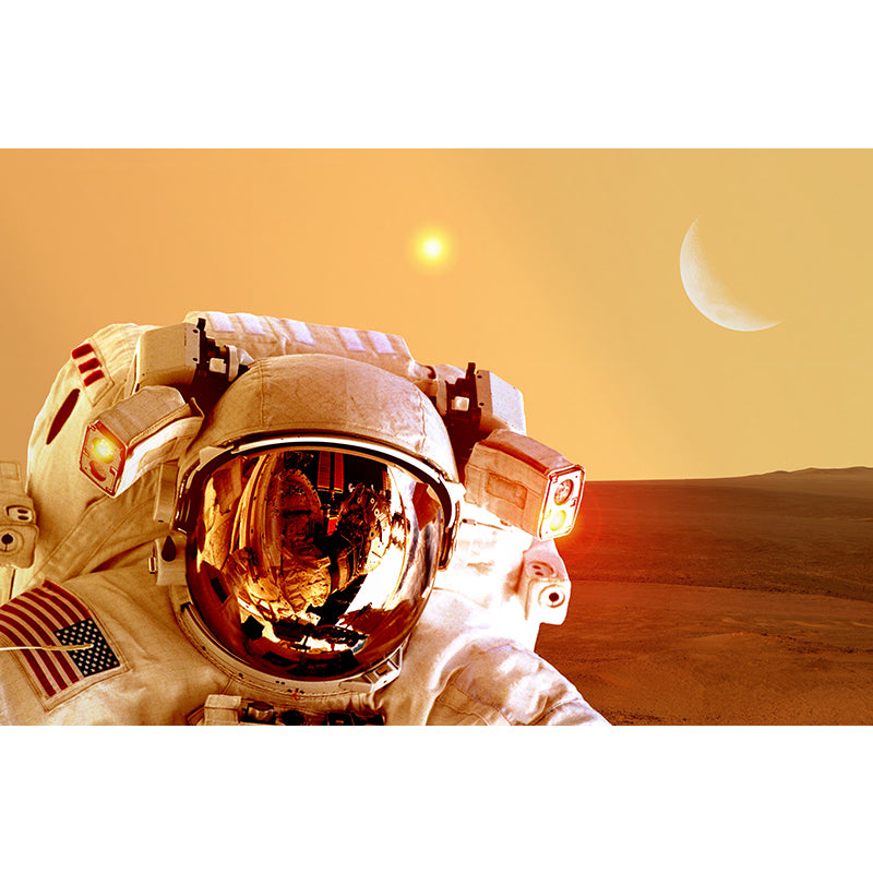 Mysterious Space Scene Mural Decal for Living Room, Orange, Custom Size Available Clearhalo 'Wall Decor' 'Wall Mural' 1627786