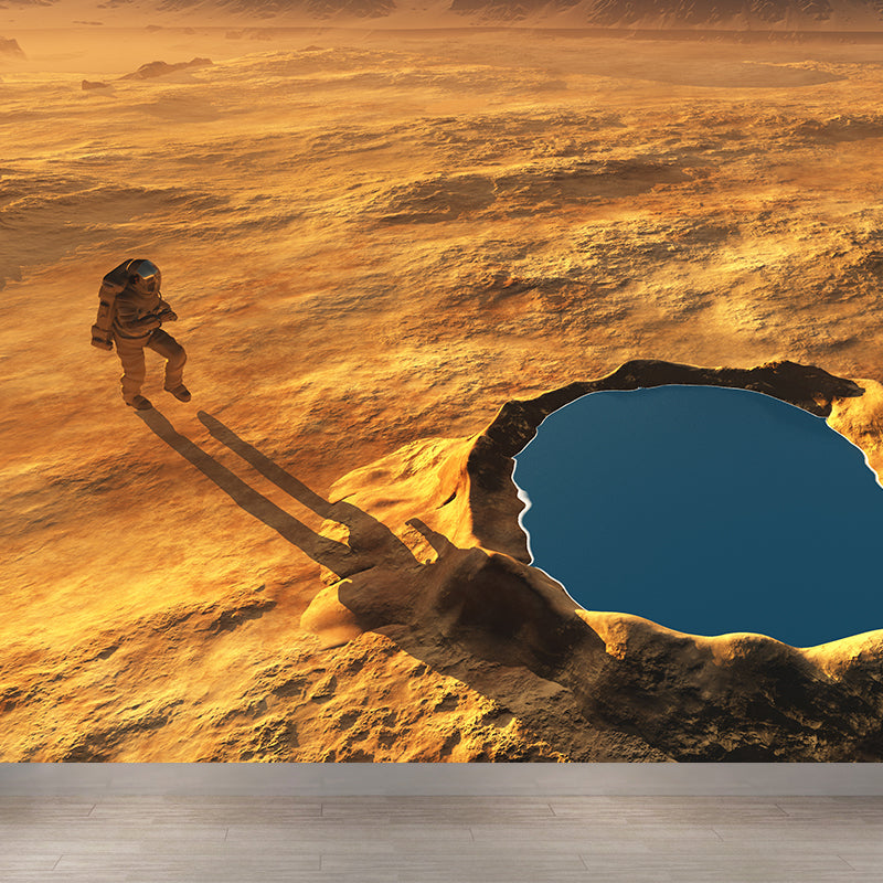 Mysterious Space Scene Mural Decal for Living Room, Orange, Custom Size Available Orange Design 3 Clearhalo 'Wall Decor' 'Wall Mural' 1627788