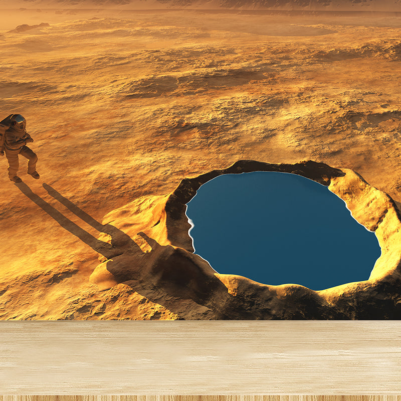 Mysterious Space Scene Mural Decal for Living Room, Orange, Custom Size Available Clearhalo 'Wall Decor' 'Wall Mural' 1627789