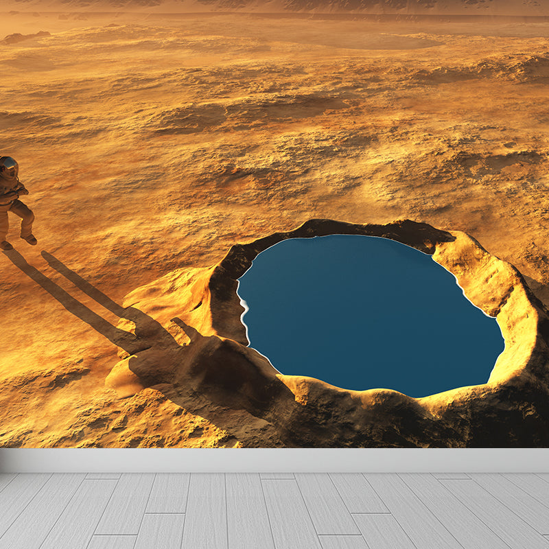 Mysterious Space Scene Mural Decal for Living Room, Orange, Custom Size Available Clearhalo 'Wall Decor' 'Wall Mural' 1627790