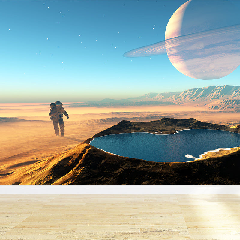 Mysterious Space Scene Mural Decal for Living Room, Orange, Custom Size Available Orange Design 4 Clearhalo 'Wall Decor' 'Wall Mural' 1627793