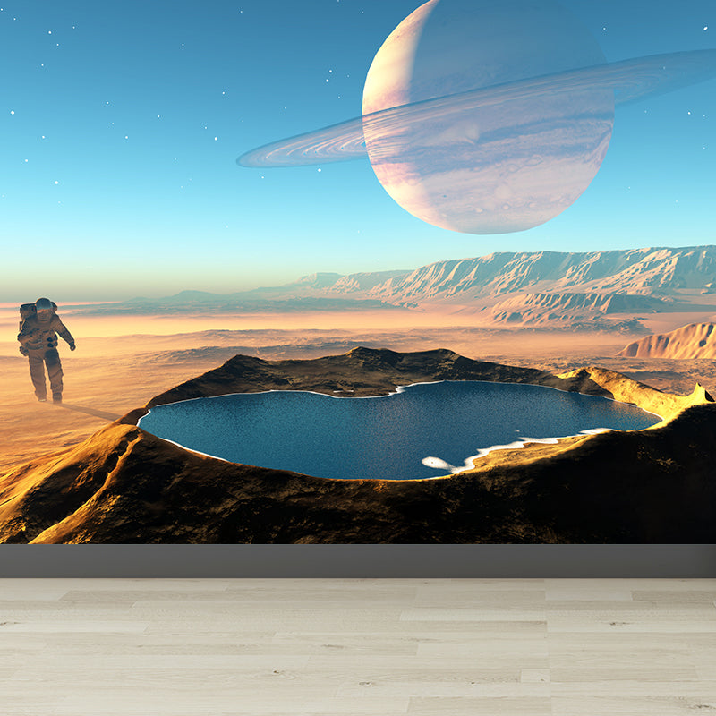 Mysterious Space Scene Mural Decal for Living Room, Orange, Custom Size Available Clearhalo 'Wall Decor' 'Wall Mural' 1627795