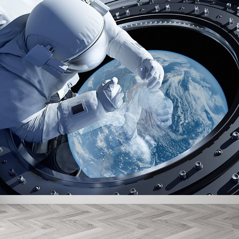 Whole Astronaut Mural Wallpaper for Wall Decor Fictional Boys Bedroom Wall Covering White Design 1 Clearhalo 'Wall Decor' 'Wall Mural' 1627798