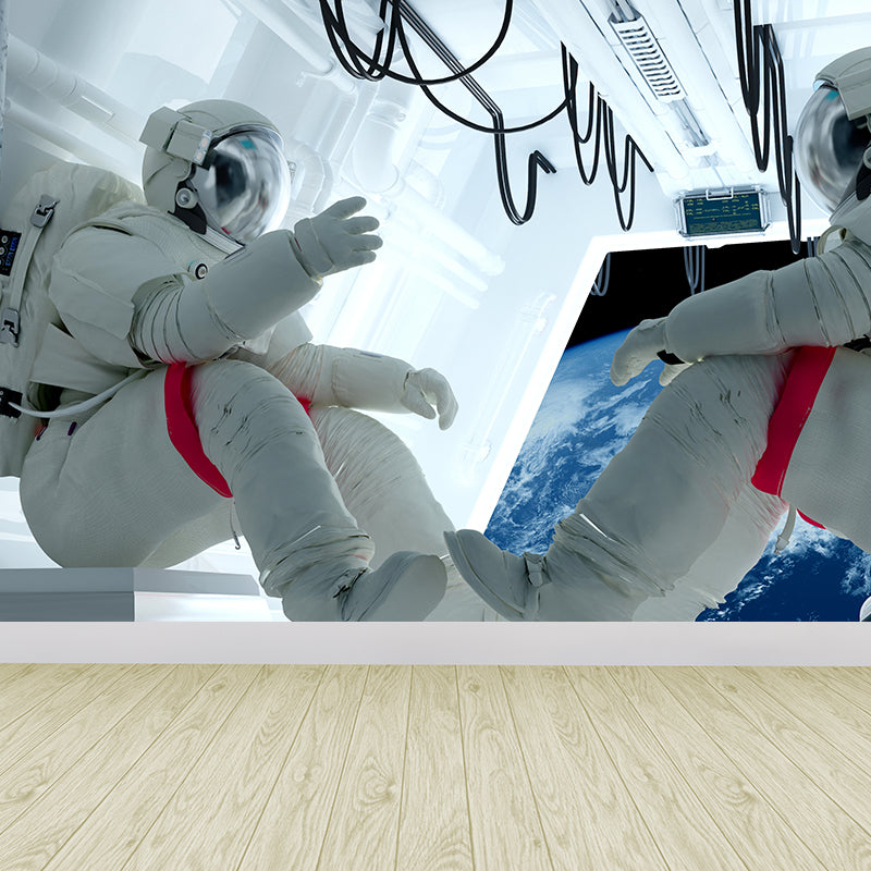 Whole Astronaut Mural Wallpaper for Wall Decor Fictional Boys Bedroom Wall Covering White Design 2 Clearhalo 'Wall Decor' 'Wall Mural' 1627803