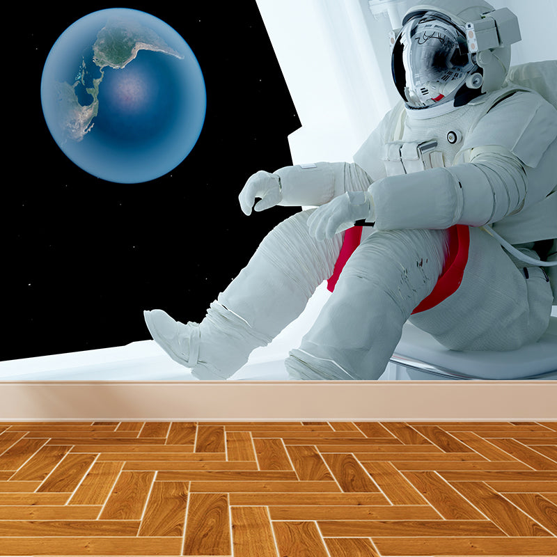 Whole Astronaut Mural Wallpaper for Wall Decor Fictional Boys Bedroom Wall Covering White Design 3 Clearhalo 'Wall Decor' 'Wall Mural' 1627808