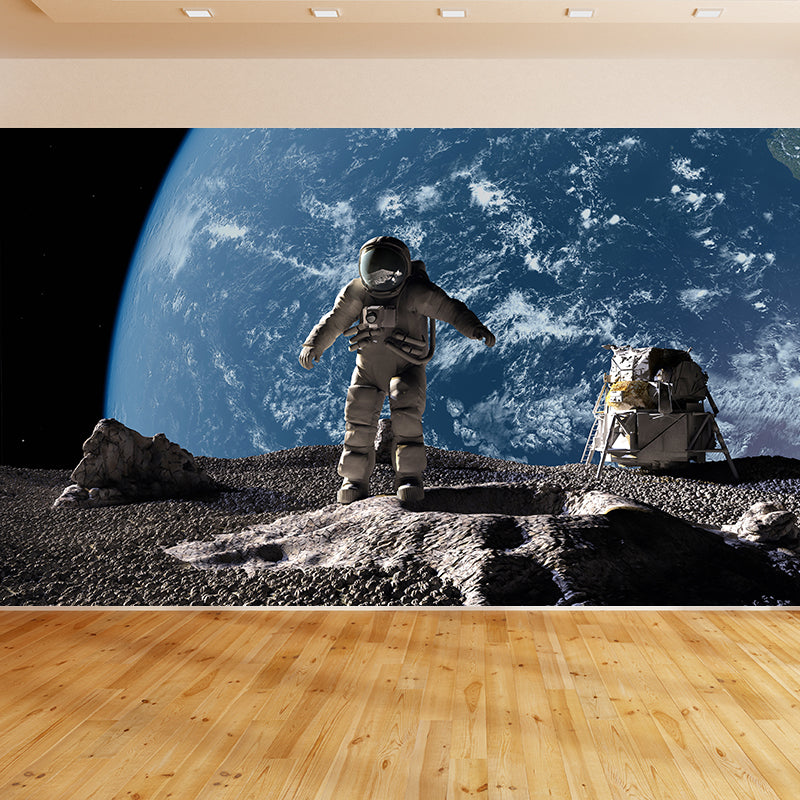Stain-Proof Astronaut and Earth Mural Fictional Non-Woven Wall Art, Made to Measure Blue Design 1 Clearhalo 'Wall Decor' 'Wall Mural' 1627838