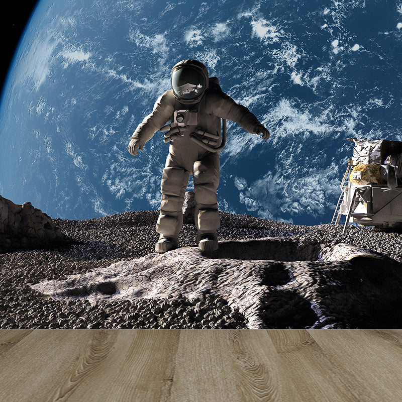 Stain-Proof Astronaut and Earth Mural Fictional Non-Woven Wall Art, Made to Measure Clearhalo 'Wall Decor' 'Wall Mural' 1627840