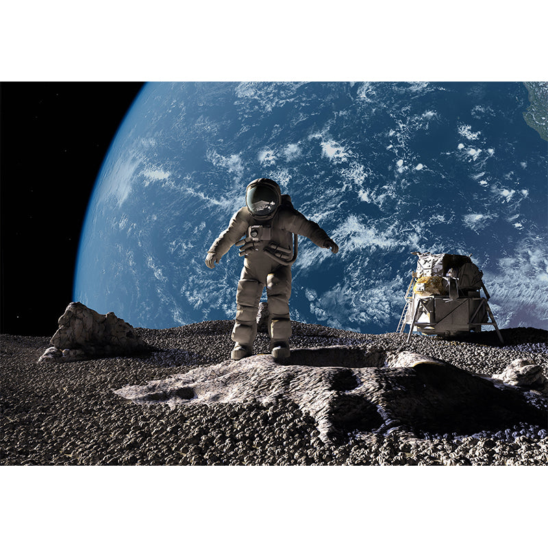 Stain-Proof Astronaut and Earth Mural Fictional Non-Woven Wall Art, Made to Measure Clearhalo 'Wall Decor' 'Wall Mural' 1627841