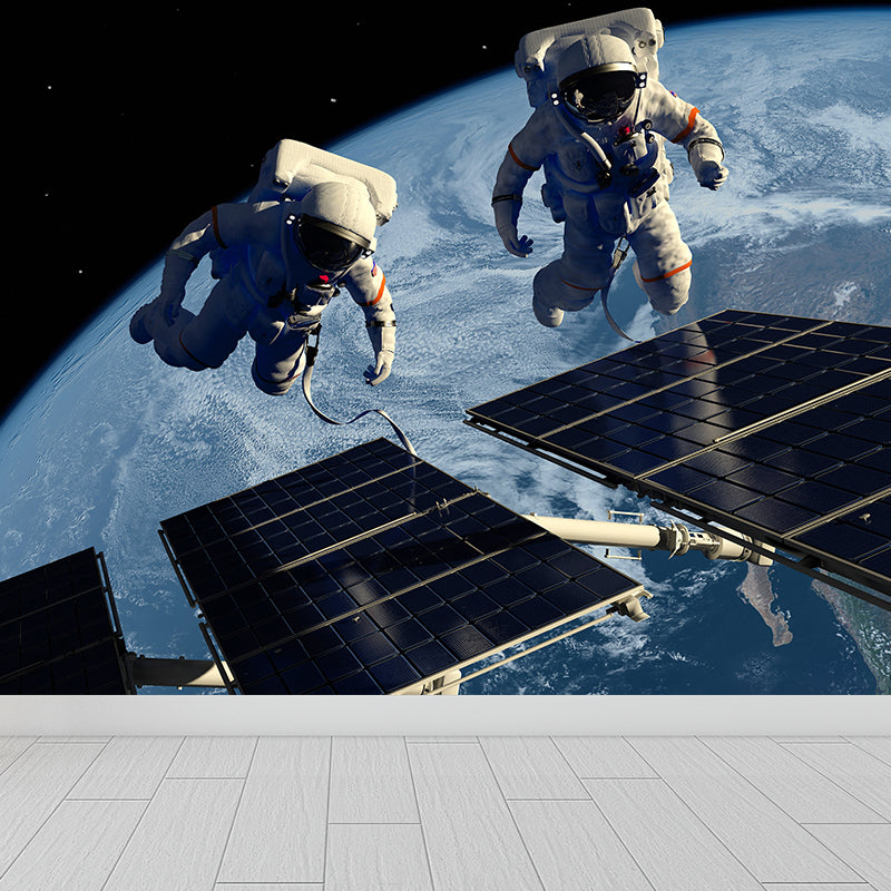 Stain-Proof Astronaut and Earth Mural Fictional Non-Woven Wall Art, Made to Measure Clearhalo 'Wall Decor' 'Wall Mural' 1627844