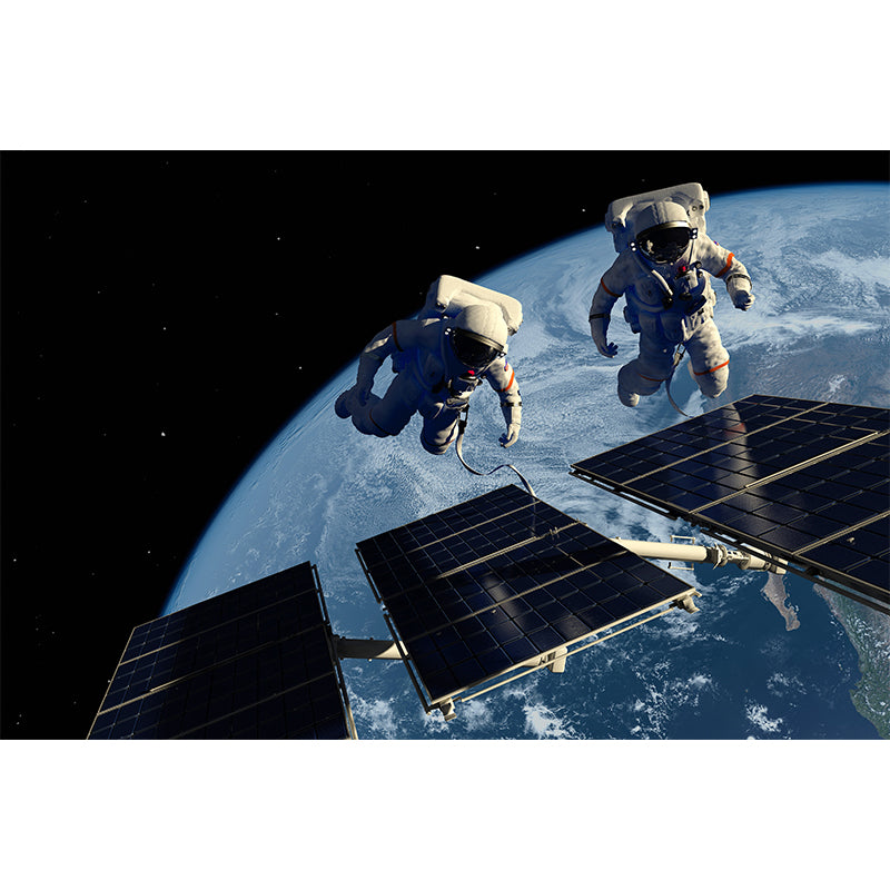 Stain-Proof Astronaut and Earth Mural Fictional Non-Woven Wall Art, Made to Measure Clearhalo 'Wall Decor' 'Wall Mural' 1627846
